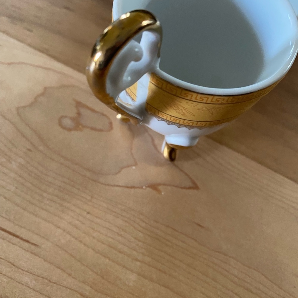 Vintage Porcelain Demitasse Elegant Gold White Footed Mini Teacup Saucer Set - Picture 10 of 15